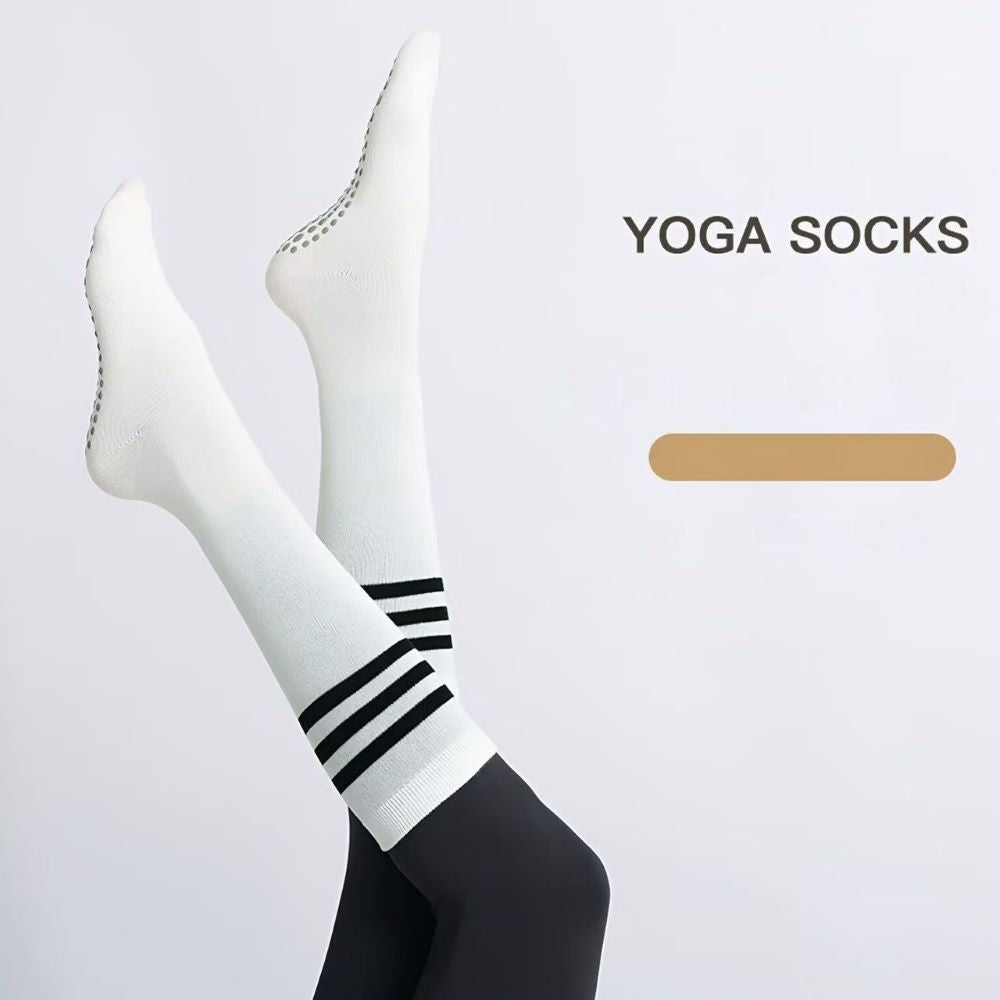 Non-Slip Women's Yoga Socks – Mid-Calf Striped for Indoor Floor & Pilates