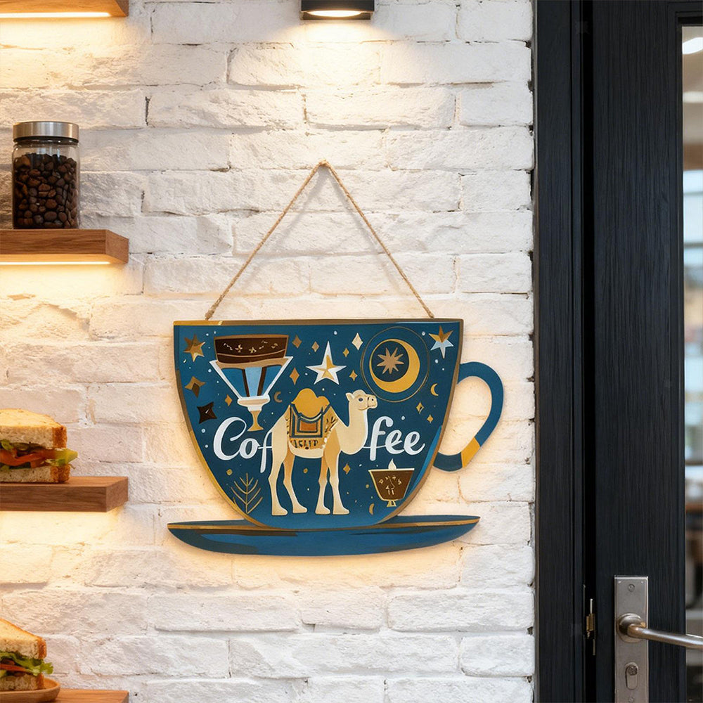 Wooden Coffee Sign – Rustic Wall Plaque with Rope, Bar Door Decor