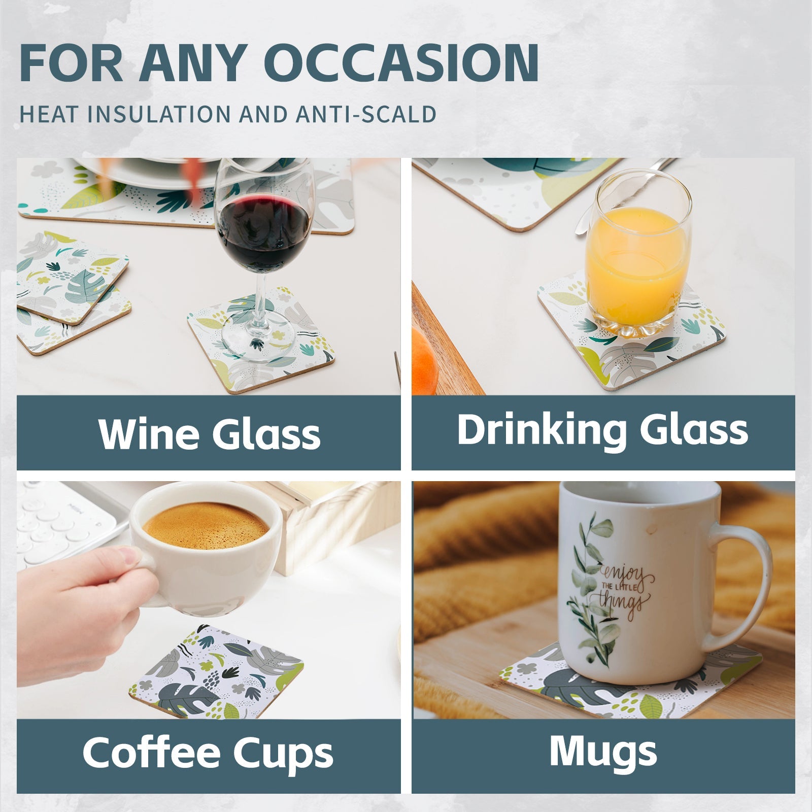 Clevinger 8 pcs MDF Placemats and Coasters Monstera