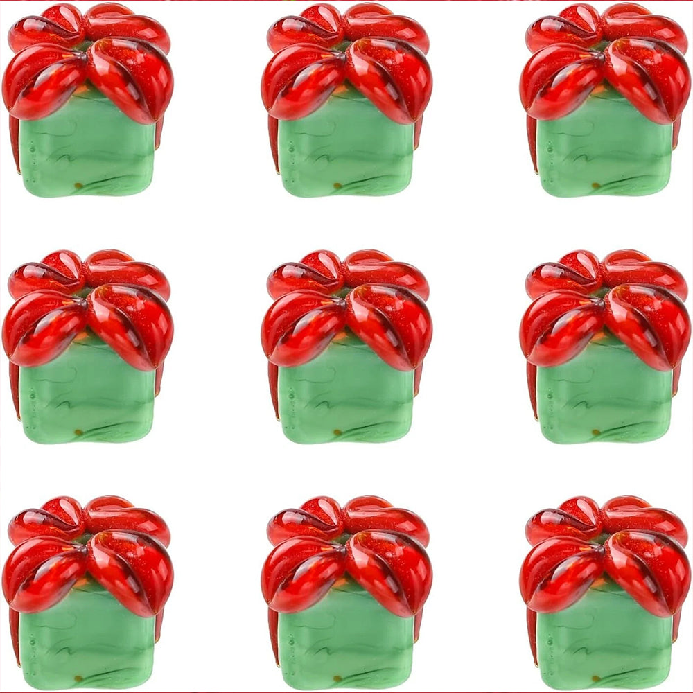 10PCS Christmas Beads – Green Gift Box Lampwork Glass Beads for Jewellery DIY
