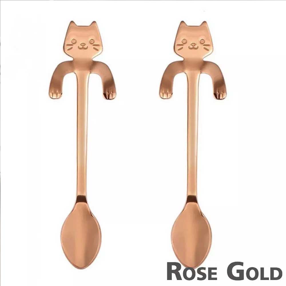4x Teaspoons Tableware Cat Spoon Tea Cute Cartoon Stainless Steel Ice Cream Coffee