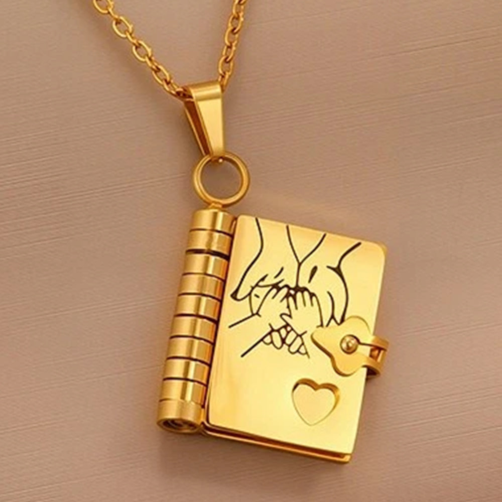 New Openable Pages Book Pendant Necklace with Engraved Information for Daughter