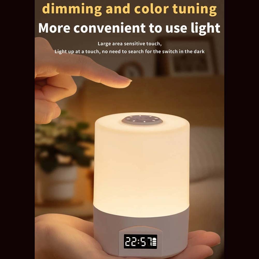 Touch Control LED Night Light with Digital Clock - Bedside Bedroom Lamp, Adjustable