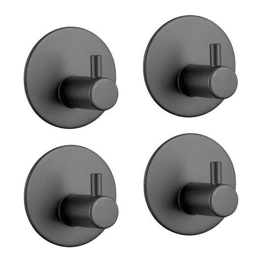 4X 3M Adhesive Hooks Self Adhesive Black Wall Mount Hook for Key Robe Coat Towel
