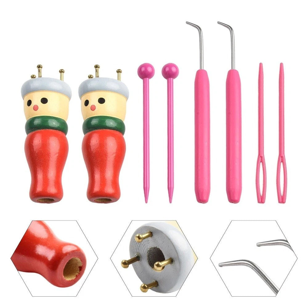 Wooden Spool Knitting Doll Set – 2pcs French Knitting & Corking Tool for Beginners& Craft Enthusiasts