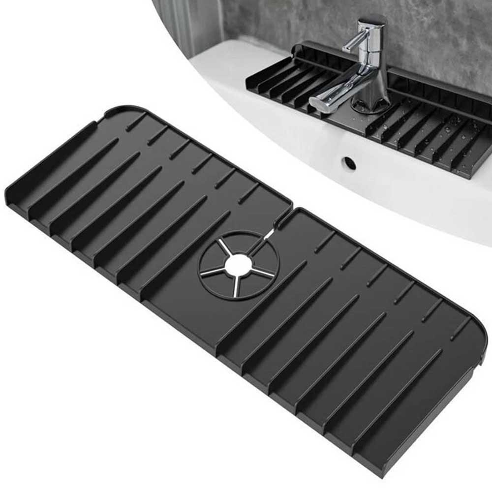 Silicone Faucet Mat - Universal Kitchen & Bathroom Sink Splash Guard with Drainage Design