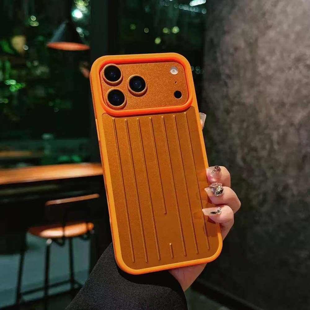 Orange Aluminum Phone Case for iPhone 17 Pro Max- Sleek Hard Cover with Grooved Design