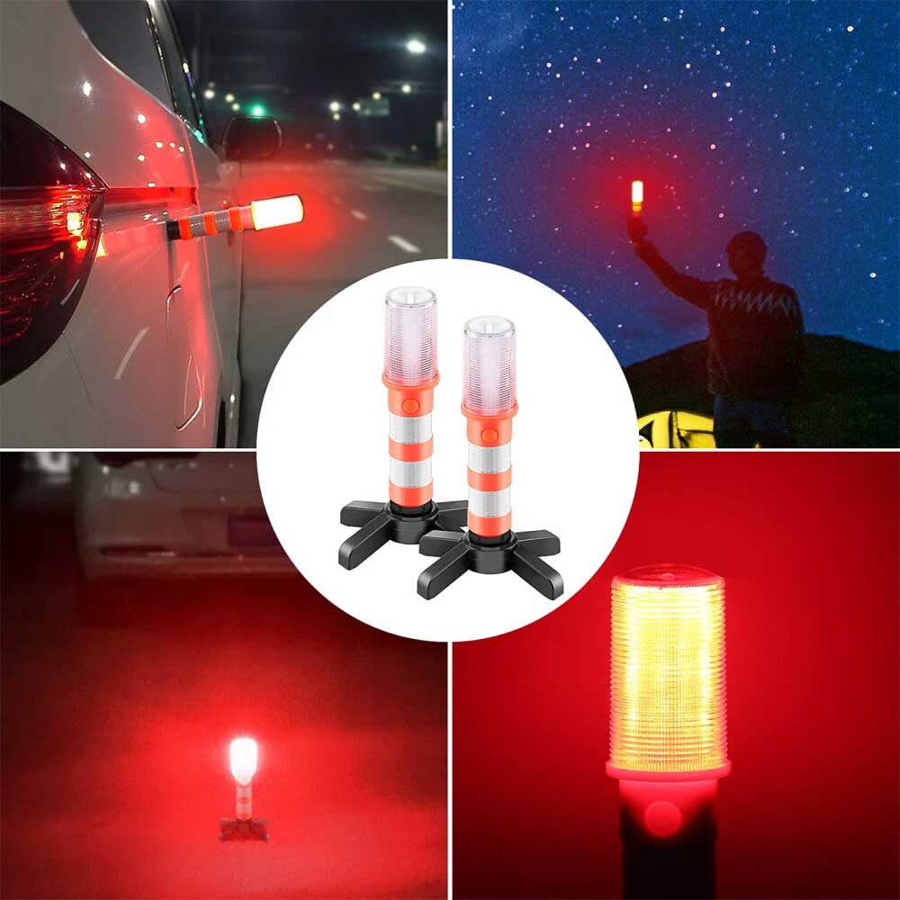 2PCS LED Car Emergency Warning Lights - Roadside Strobe Flares & Safety Beacons