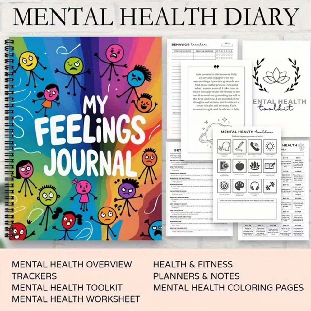 120 Pages Mental Health Notebook Journal | Mood Tracking Diary & Feelings Log
