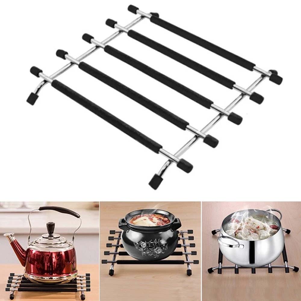 Kitchen Trivet Worktop Saver – Stainless Steel & Silicone Hot Pot Pan Stand Rack