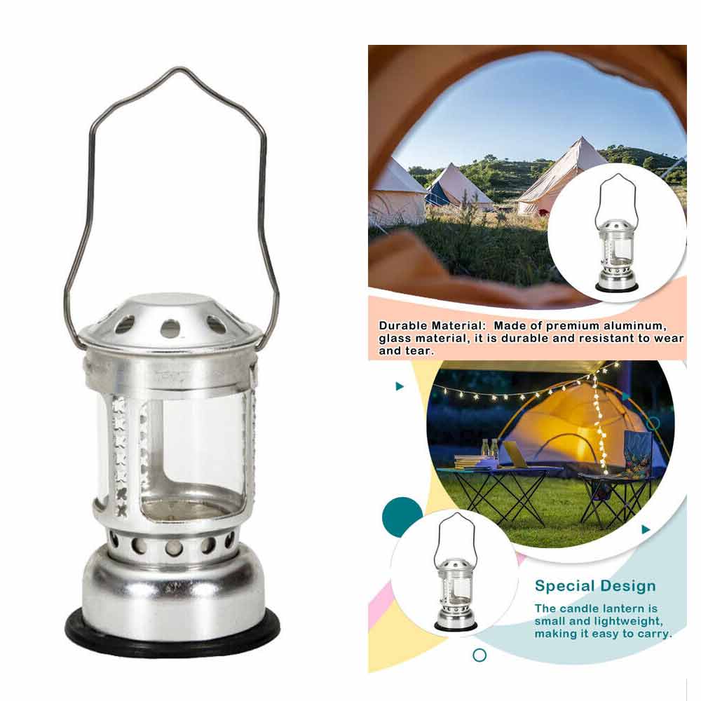 Camping Light Lantern Tent Metal Handheld Tea Candle Lamp Outdoor Hiking Lights