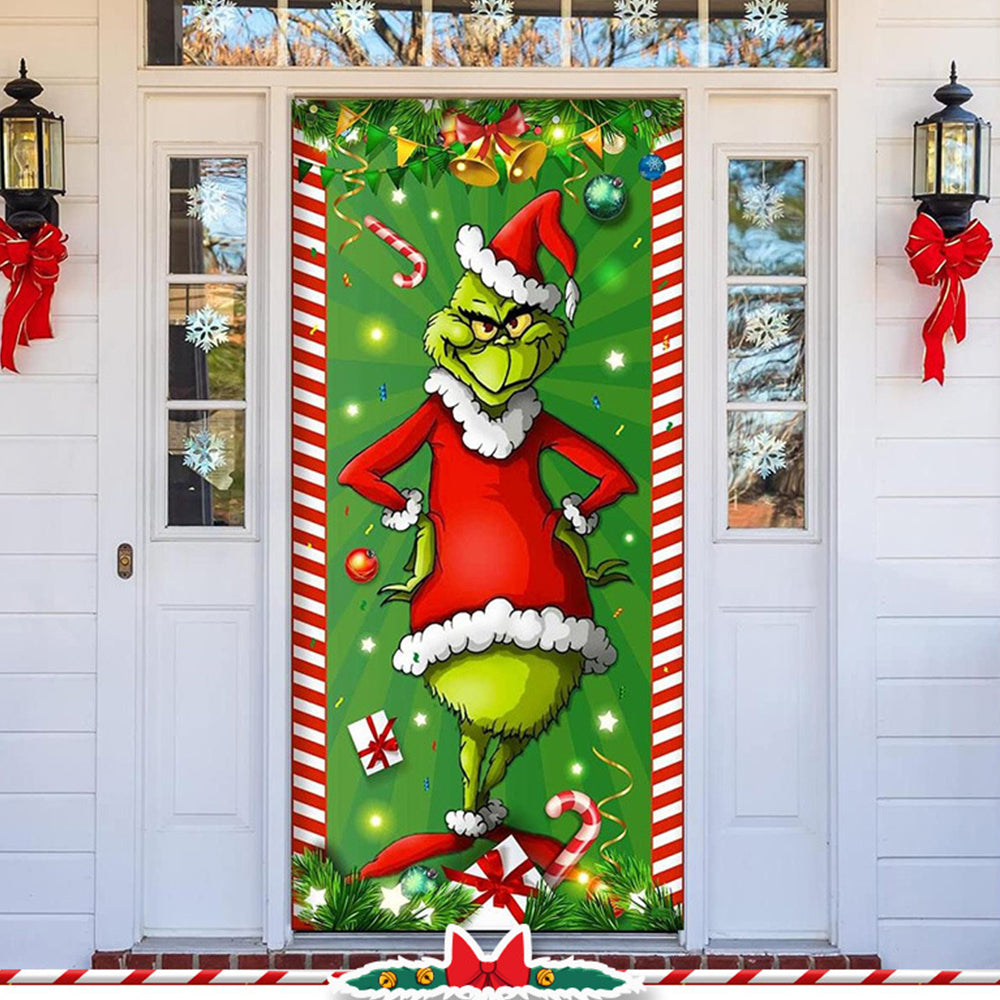 Christmas Porch Sign – Merry Grinchmas Door Banner for Holiday Decorations