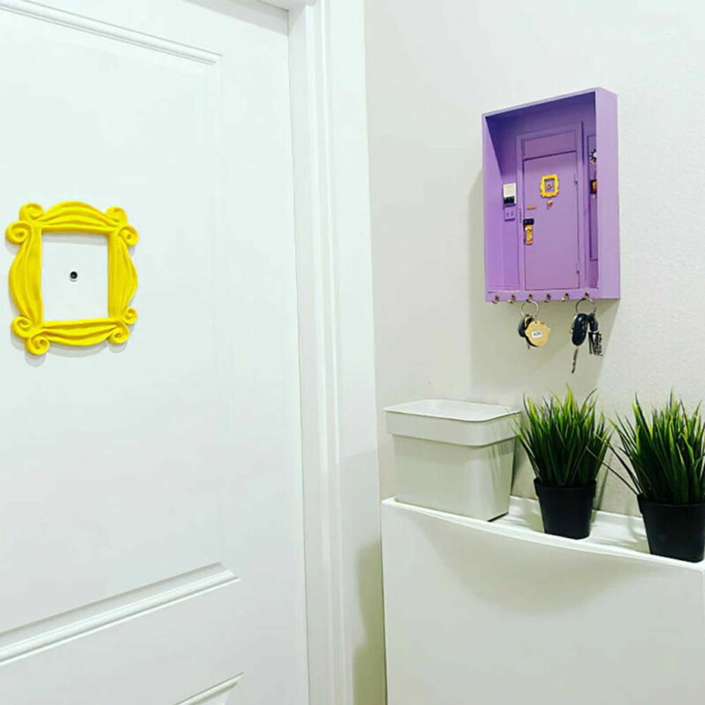 Wooden Purple Door Key Holder Hooks Wall Decor Hanger Entryway Shelf Box
