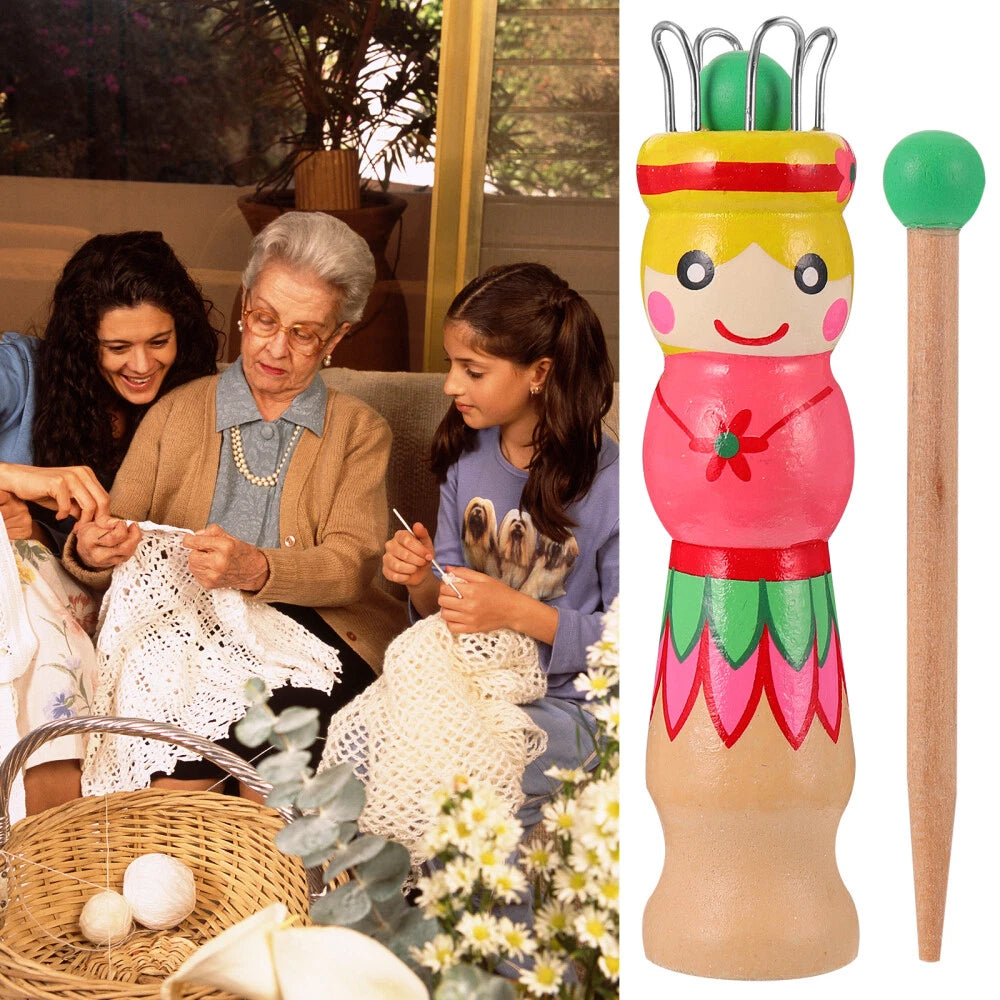 Large Wooden Knitting Spool Doll – French Knitting & Corking Tool for Beginners, Educational Hand Weaving Craft Kit