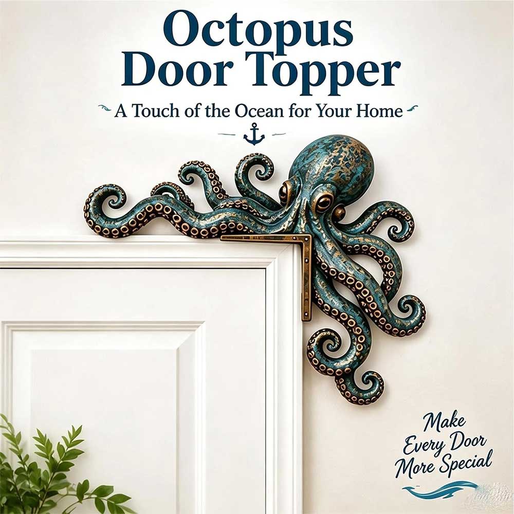 1Pair Octopus Door Frame Decor – Wooden Nautical Door Corner Statue, 20cm