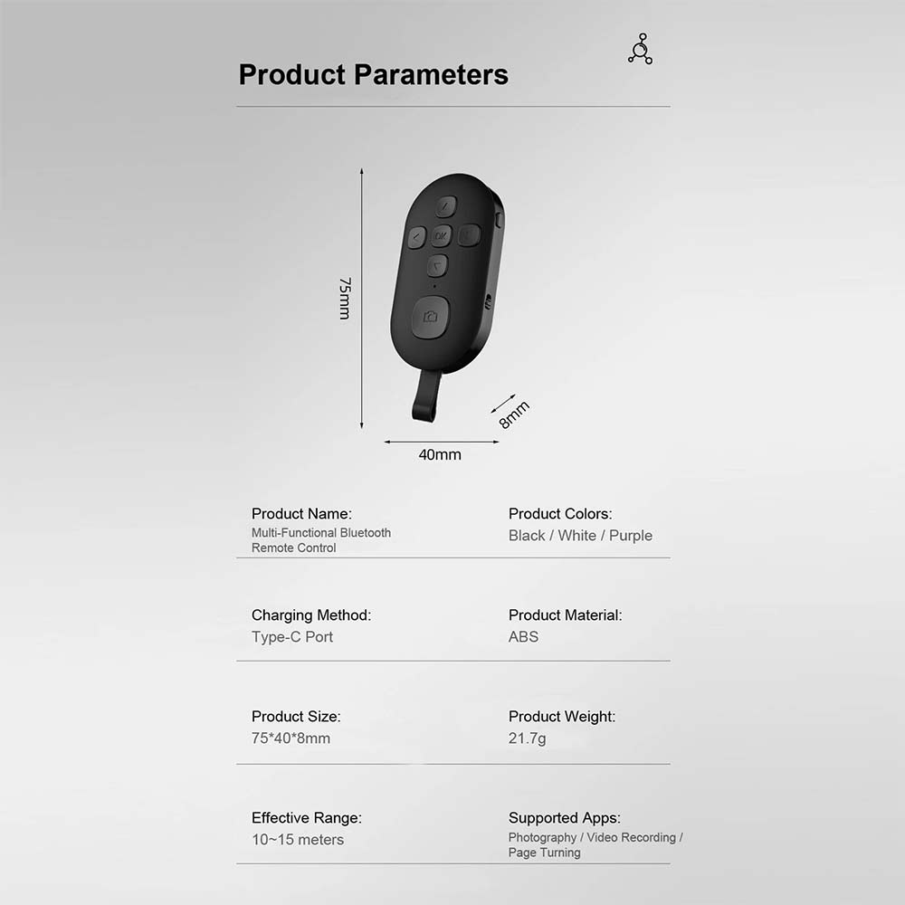 Bluetooth Remote Control - Universal Wireless Shutter Page Turner Video Controller