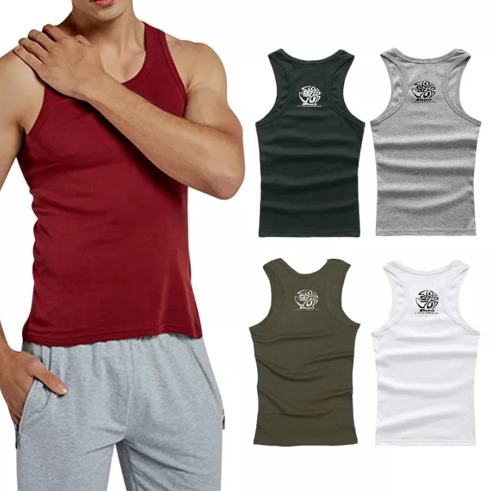 Men Print Vest Sleeveless Top Silm Fit Pullover Tee Shirt Breathing Vest