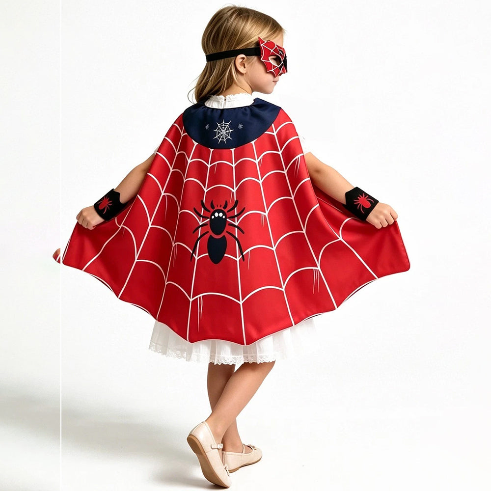 Spider-Man Kids Costume – 4PCS Cape & Mask Fancy Dress Kit for Boys Girls
