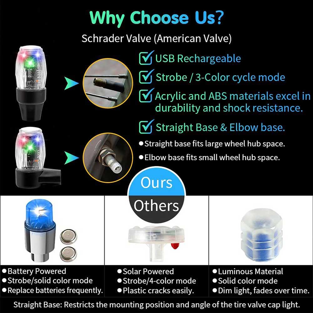 4-Pack LED Tire Valve Stem Cap Lights - Vibration-Activated Strobe Flash for Car, Truck, Motorcycle Wheels