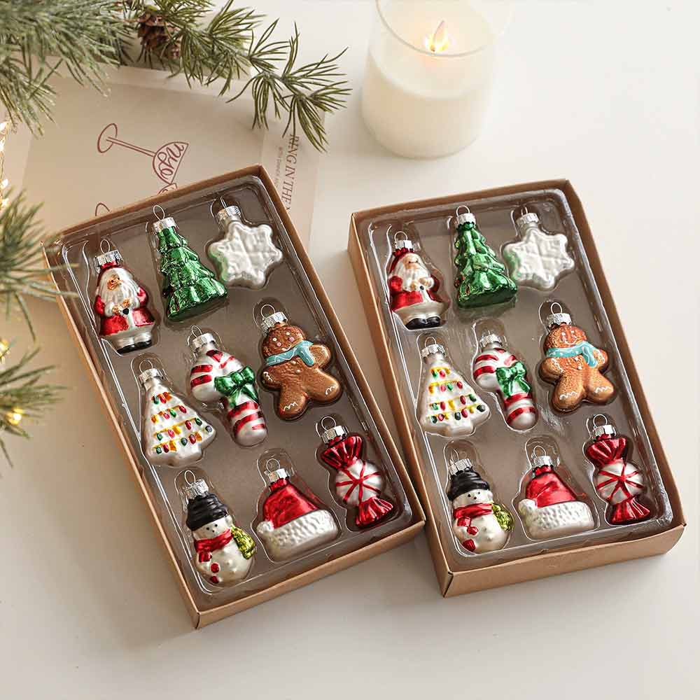 Mini Glass Christmas Ornaments – Novelty Hanging Baubles Set for Tree Decor