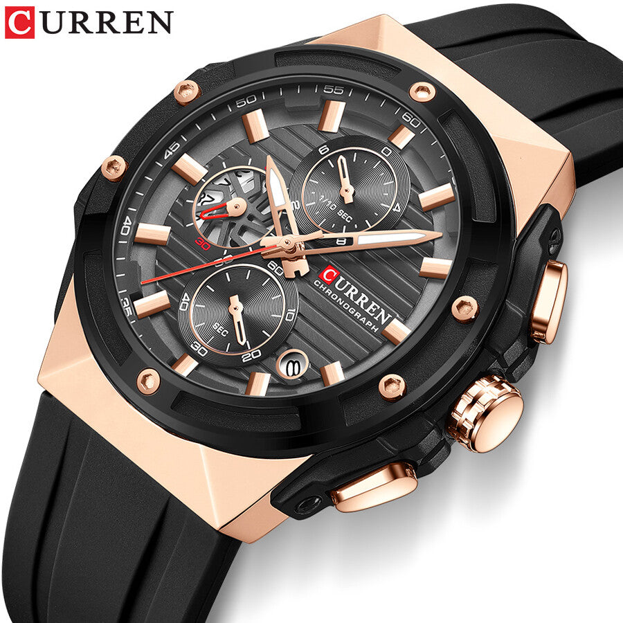 Men's Military Sport Watch – Multifunction Chronograph Calendar Silicone Strap