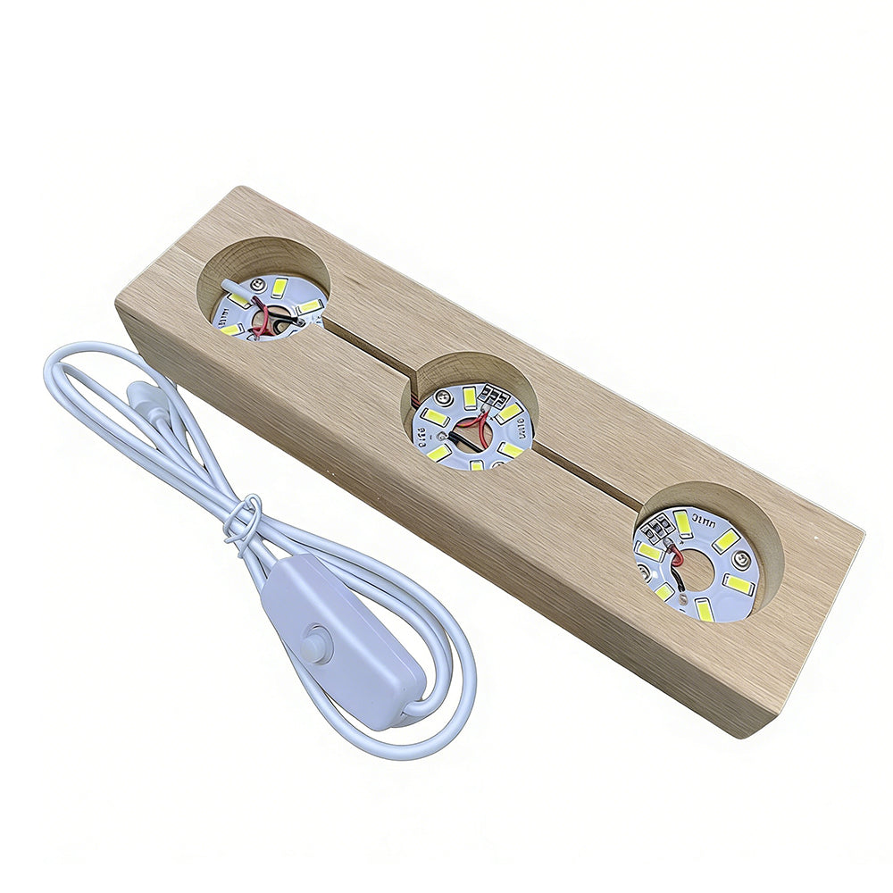 Wooden LED Crystal Holder - Light Up Display Stand with 3 White Lights