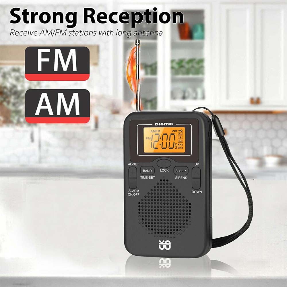 Mini Portable Pocket Digital LCD AM FM Radio Battery Powered Receiver Speaker