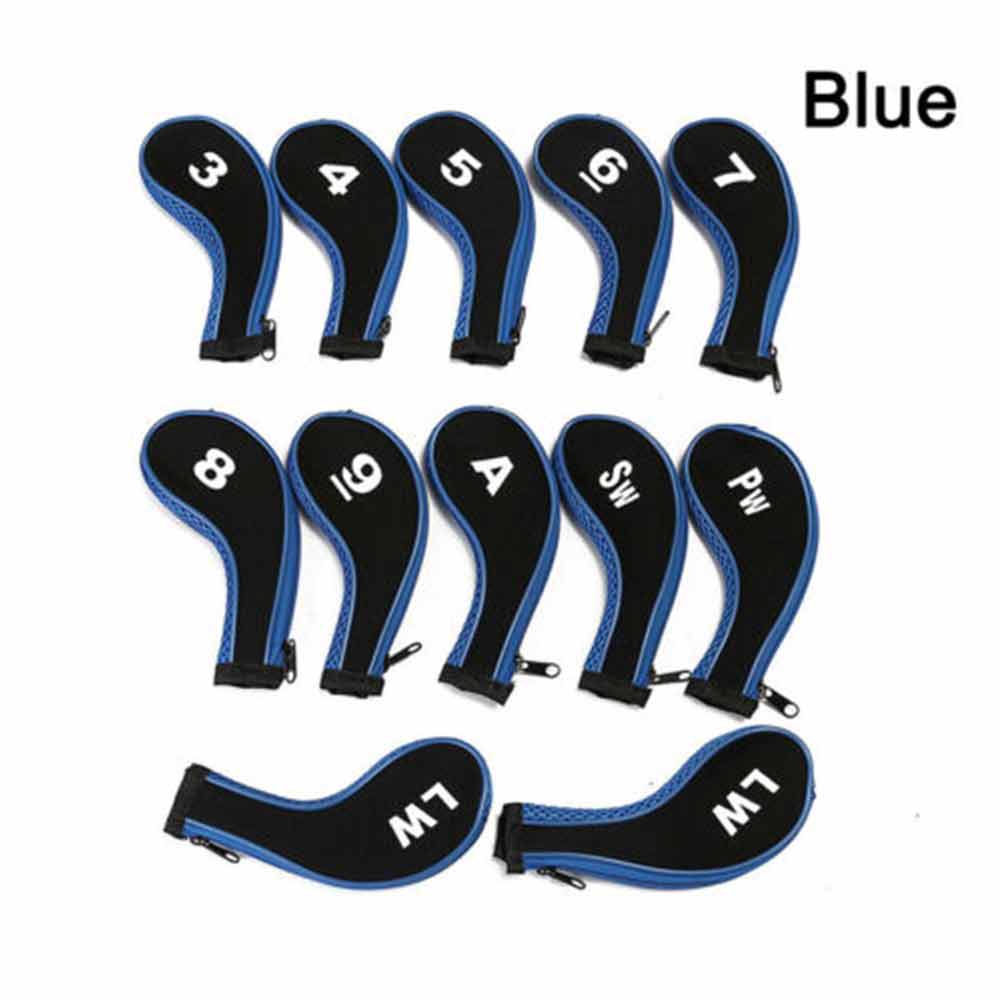 12pcs Neoprene Golf Club Iron Head Cover  Zipper Long Neck 3-9 A SW PW LW