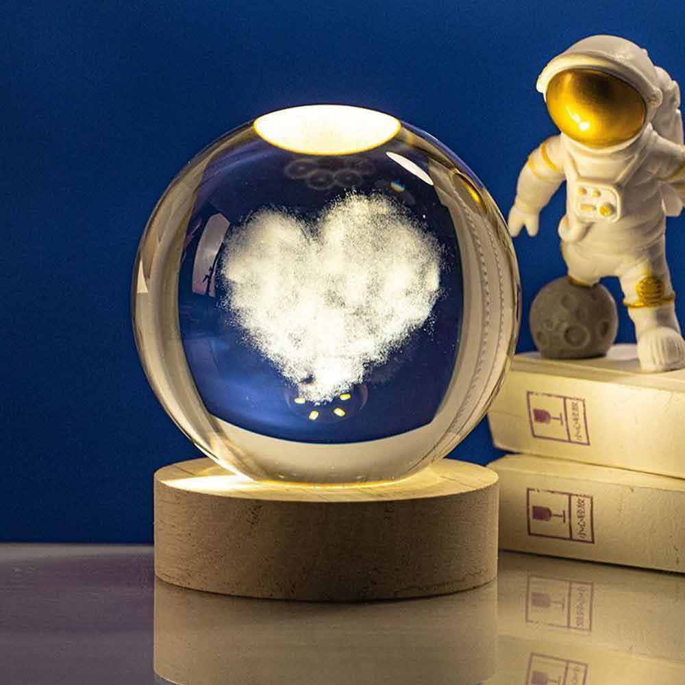 3D Moon Night Light Planet Globe Galaxy LED Crystal Ball Table Lamp Bedside USB