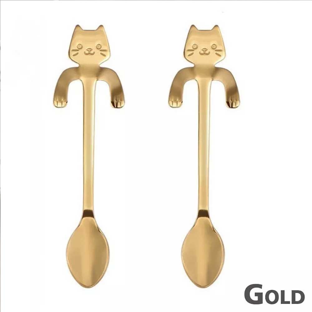 4x Teaspoons Tableware Cat Spoon Tea Cute Cartoon Stainless Steel Ice Cream Coffee