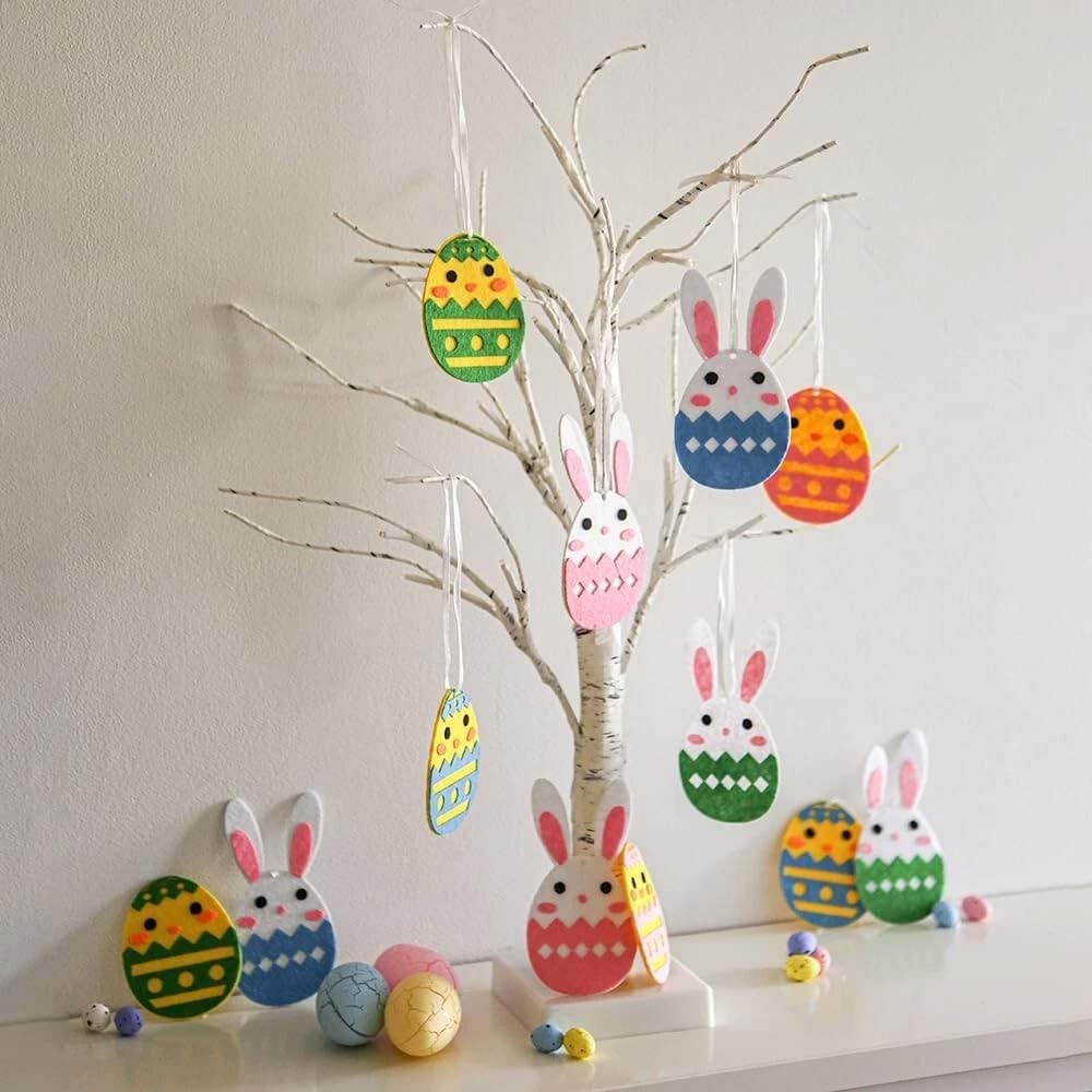 24PCS Hanging Easter Felt Eggs Decorations - Chicks & Bunnies for Home Festive Display