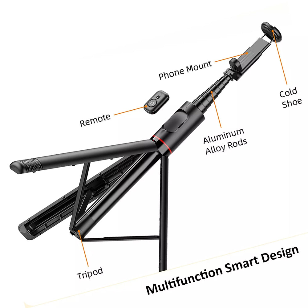 72" Selfie Stick Tripod with Bluetooth Remote – 360° Rotatable, All-in-One Phone Holder with Cold Shoe Mount