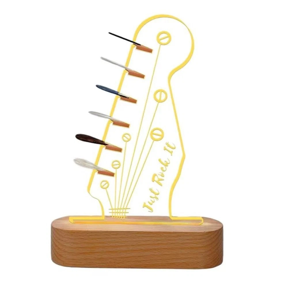 Light Up Guitar Pick Holder – Wood Base & Acrylic Storage Rack for Guitar Picks