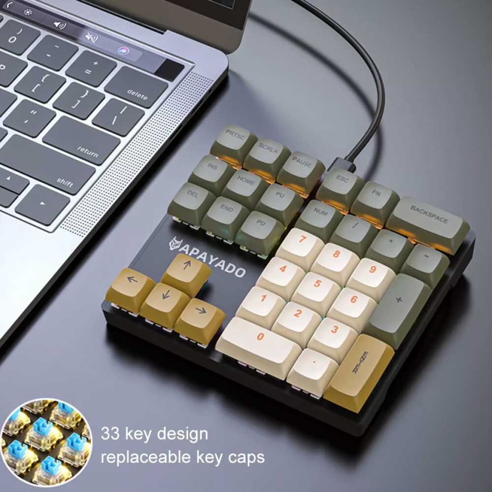 RGB K33 External Mini Keyboard 33 Key Left-Hand PBT Keycap Plug & Play Keypad