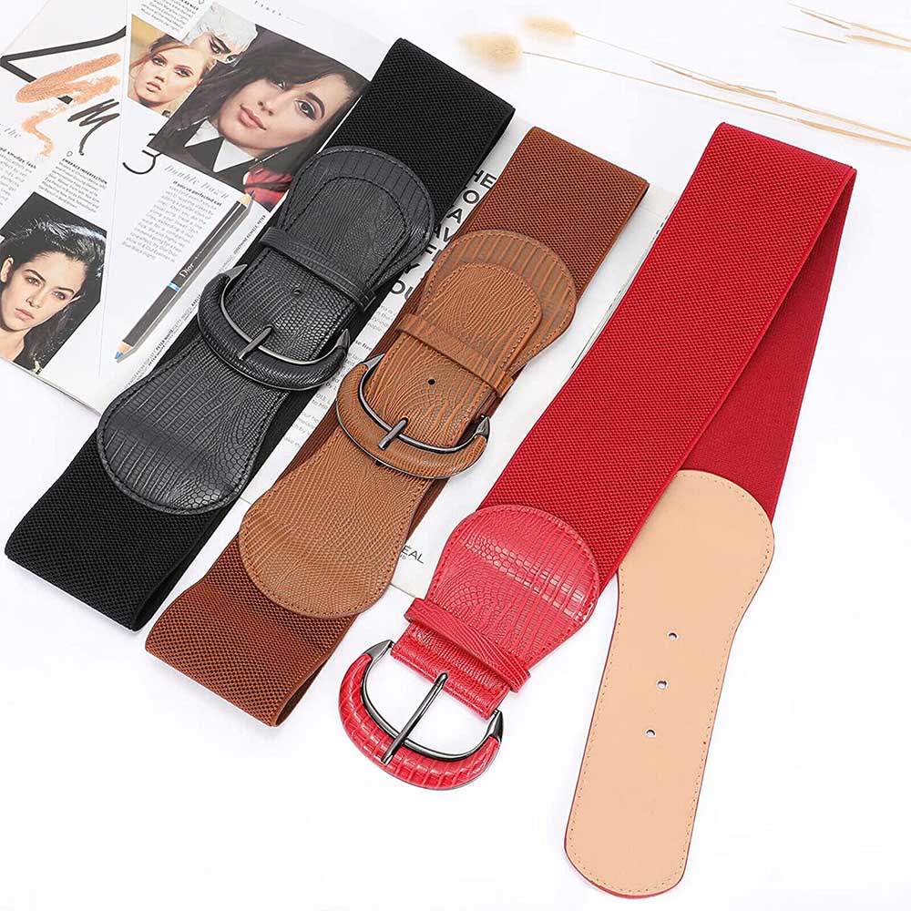 Wide Belt 75CM Women Ladies Faux Leather Wide Stretch Elastic Buckle Cinch Waist