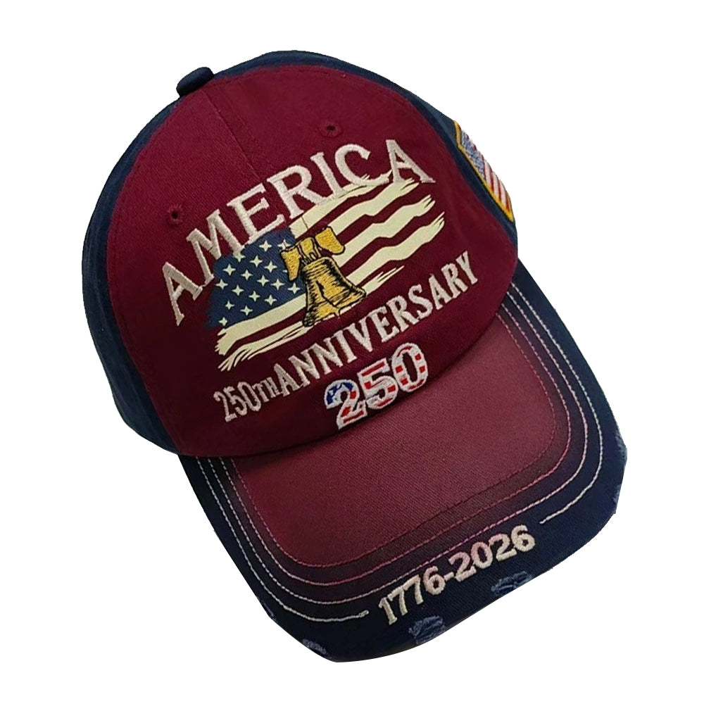 America 250th Anniversary Cap - Distressed Embroidered Baseball Hat 1776-2026