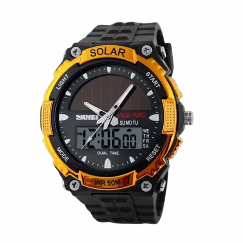 Men's Solar Power Sport Dual Time LED Digital Waterproof Analog Quartz Watch