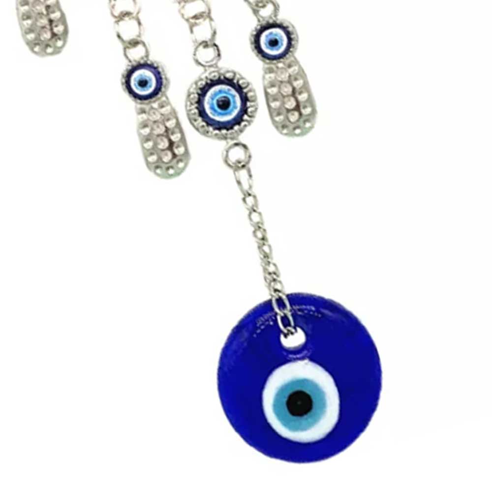 Turkish Blue Evil Eye Hamsa Hand with Elephant Wall or Car Hanging Amulet Gift