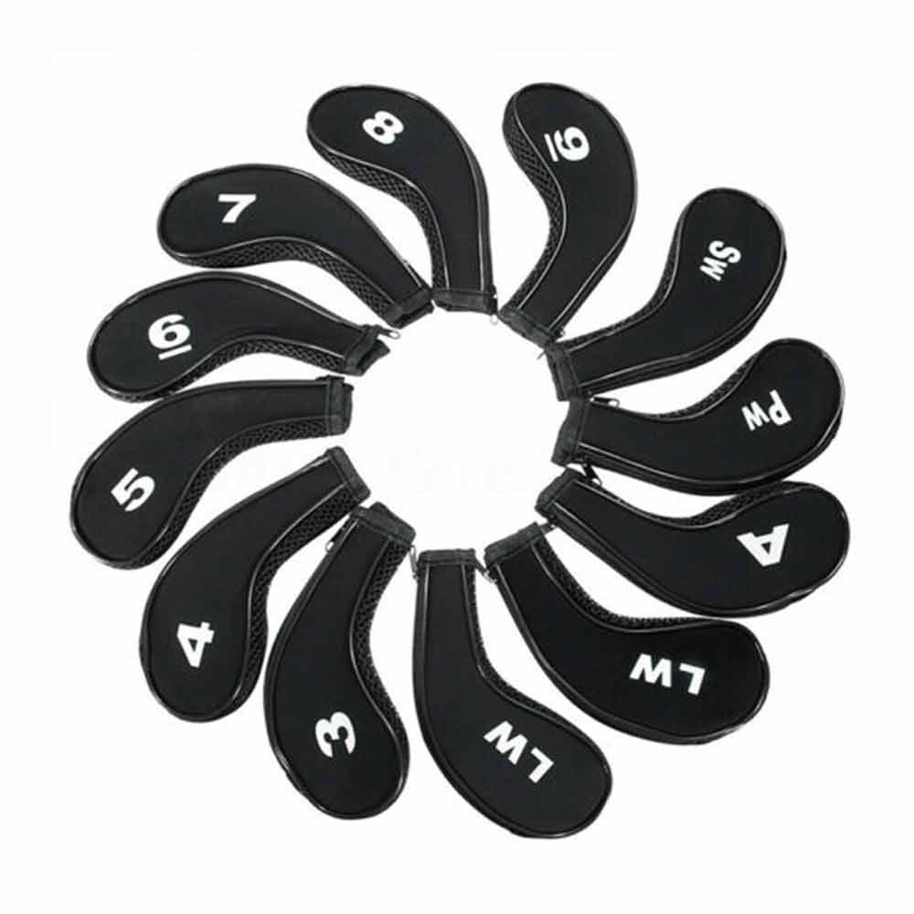 12pcs Neoprene Golf Club Iron Head Cover  Zipper Long Neck 3-9 A SW PW LW