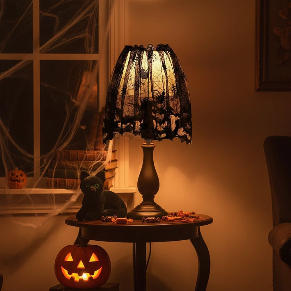 Halloween Cobweb Lace – Lamp Shade Cover with Spider, Gothic Party Decor