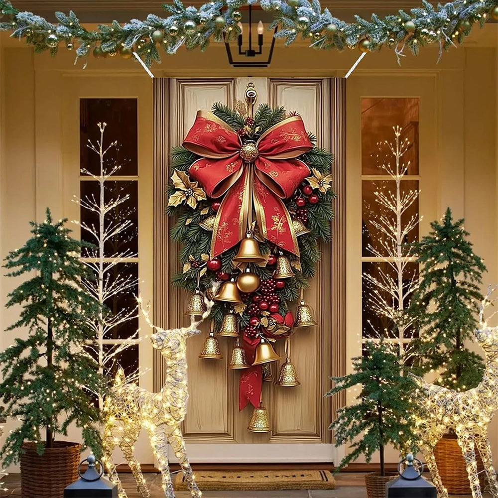 Christmas Door Cover & Wall Hanging - 180x90cm Festive Fabric Decoration for Holiday Party Decor