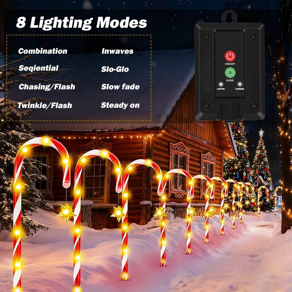 5-in-1 Solar Powered Red Candy Cane LED Lights Outdoor Christmas Pathway Decoration