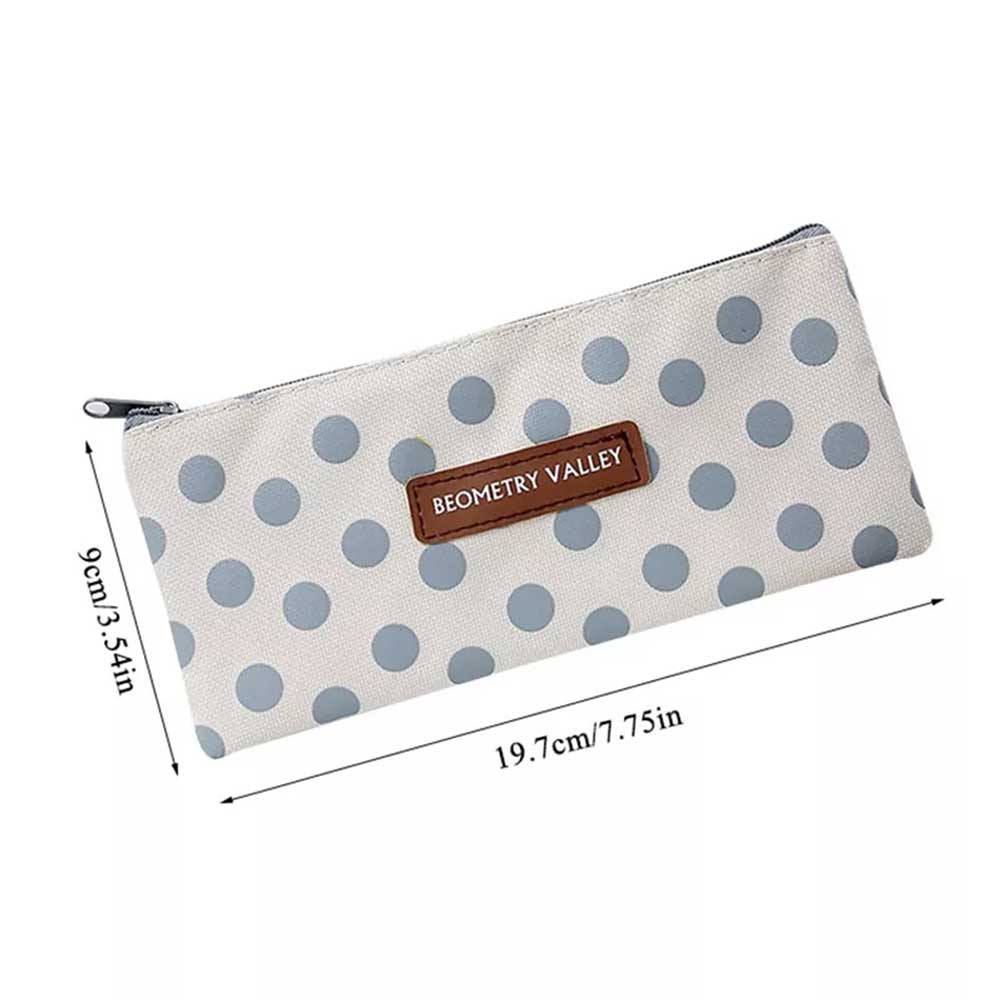 Grid Dots Canvas Pen Box Pencil Case Storage Bag Makeup Brush Pouch Stationery Gift