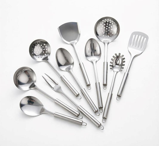 10-Piece Stainless Steel Cookware Set – Cooking Utensils, Serving Spoons & Kitchen Tools