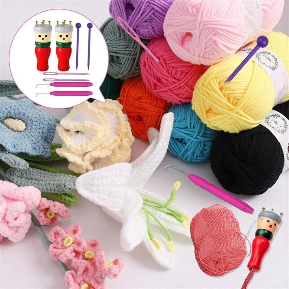 Wooden Spool Knitting Doll Set – 2pcs French Knitting & Corking Tool for Beginners& Craft Enthusiasts