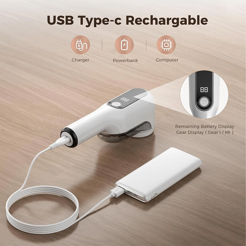 Electric Lint Remover - Clothes Bobble Fabric Shaver with LED Display, 6 Blades