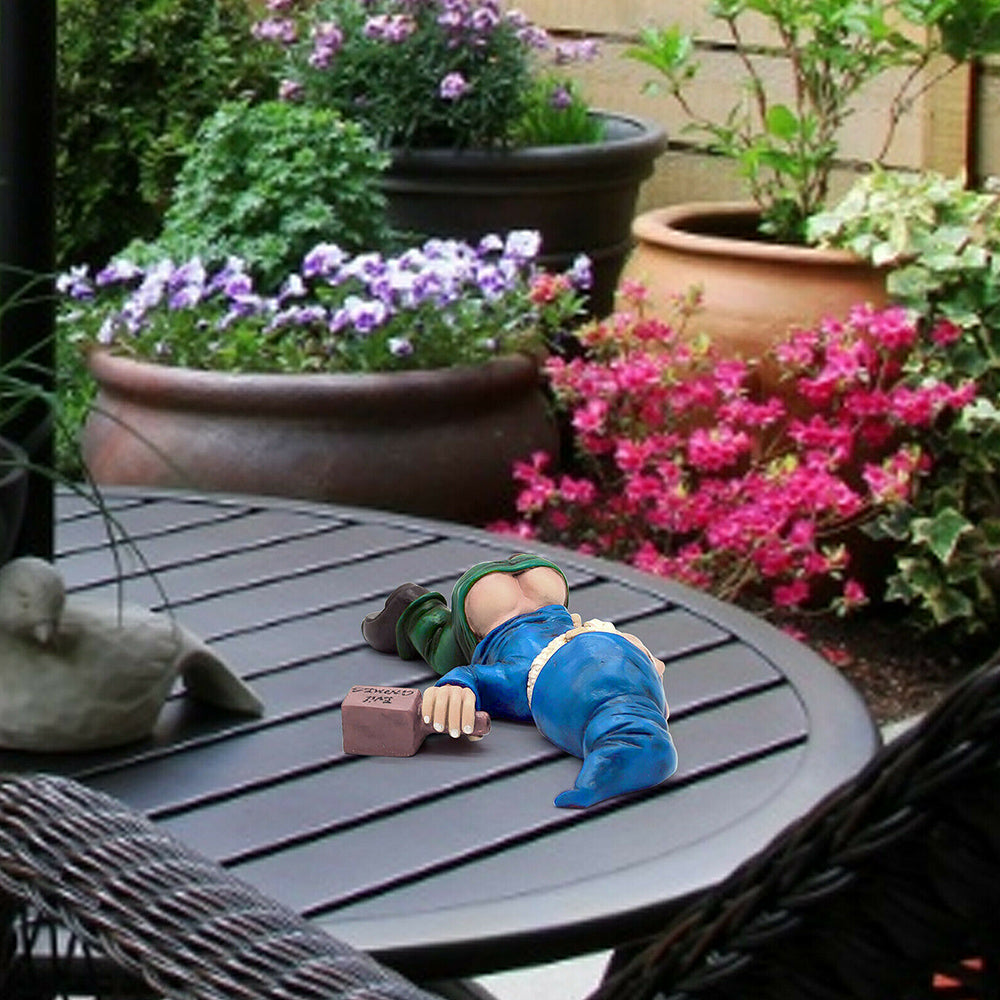 Funny Drunk Dwarf Garden Gnome Decor Yard Patio Ornament Rude Passed Out Statue