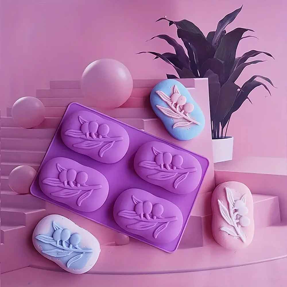 4 Cavity Craft Tools Olive Tree Shape Silicone Mould Handmade Cake Soap Mold AU