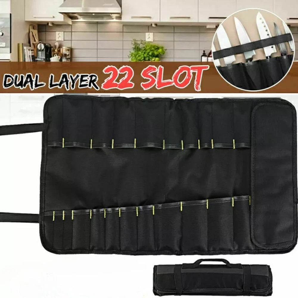 Professional Chef Knife Roll Bag - 22-Pocket Portable Kitchen Tools Case