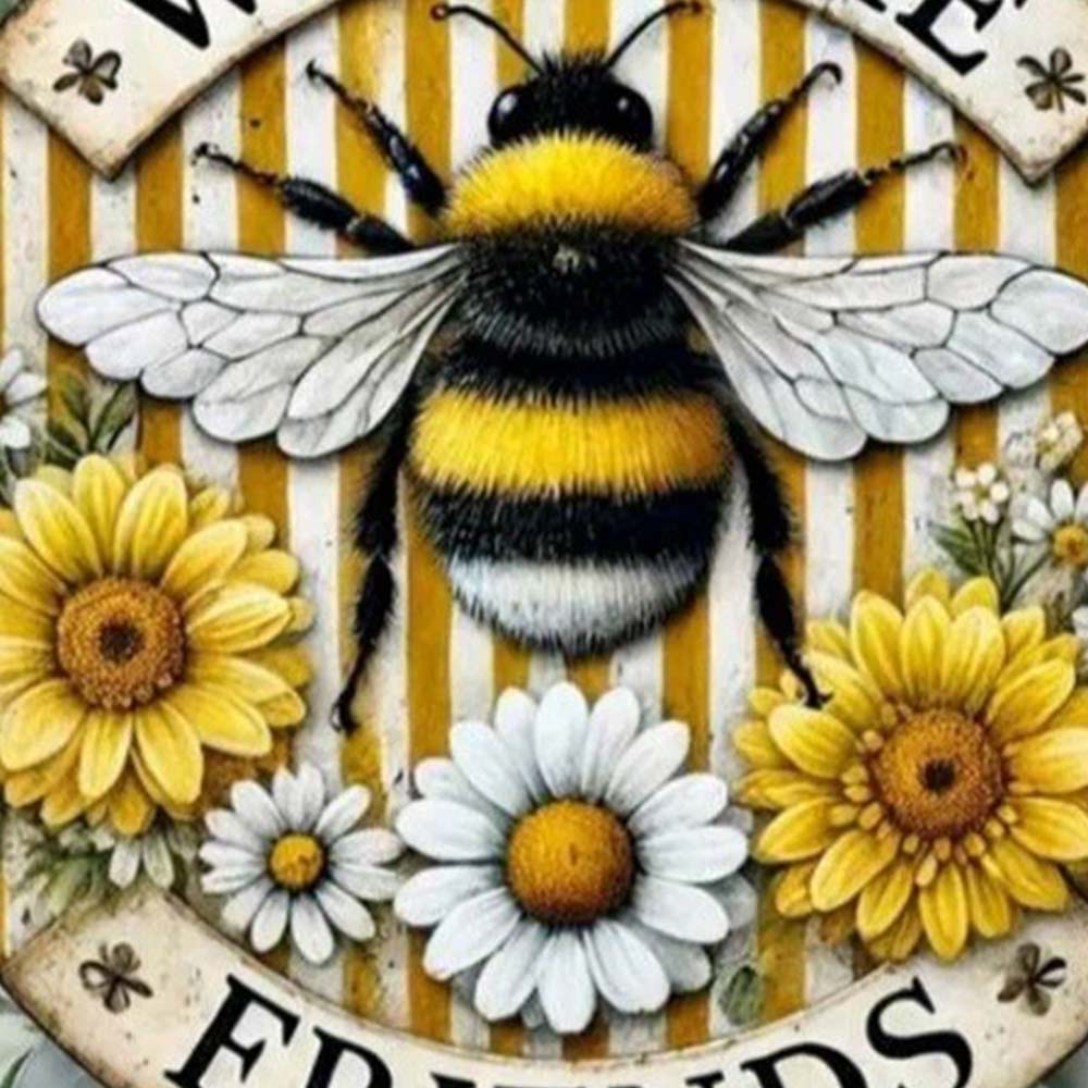 Acrylic Round Hanging Honey Bee Welcome Sign – Yellow Decorative Wall Art, 20cm
